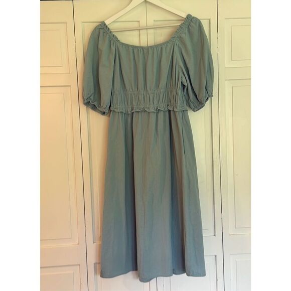 Universal thread blue smocked waist tie puff sleeve dress M - Picture 11 of 12